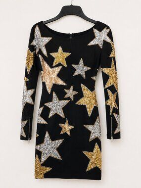 Rare Discount Universe Sequin Star Bodycon Mini Dress S Long Sleeve
